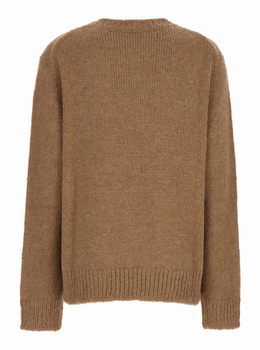 Oversized Beige Sweater With Ribbed Trim In Wool