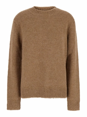 Oversized Beige Sweater With Ribbed Trim In Wool