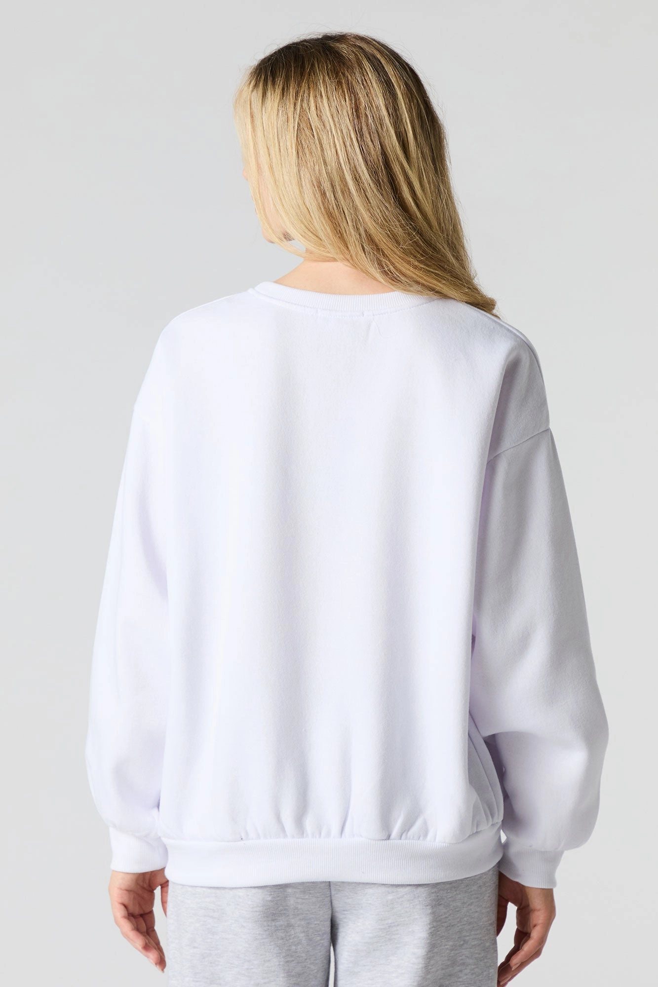 Oversized Cutesy Graphic Rhinestone Fleece Sweatshirt