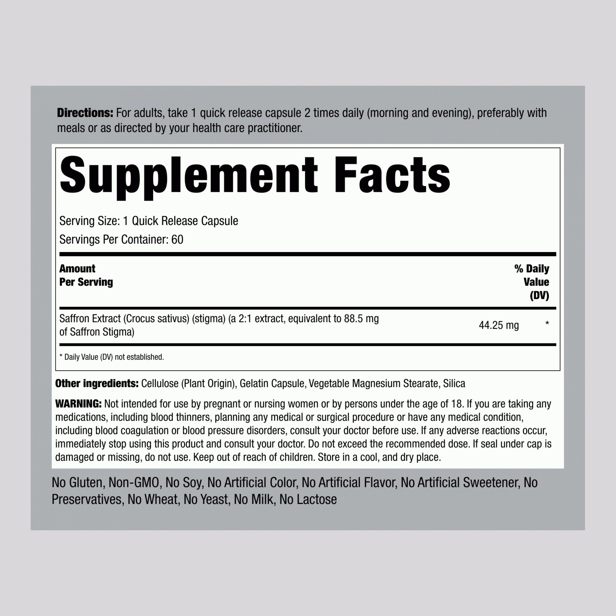 Saffron Extract, 88.5 mg, 60 Quick Release Capsules, 2  Bottles