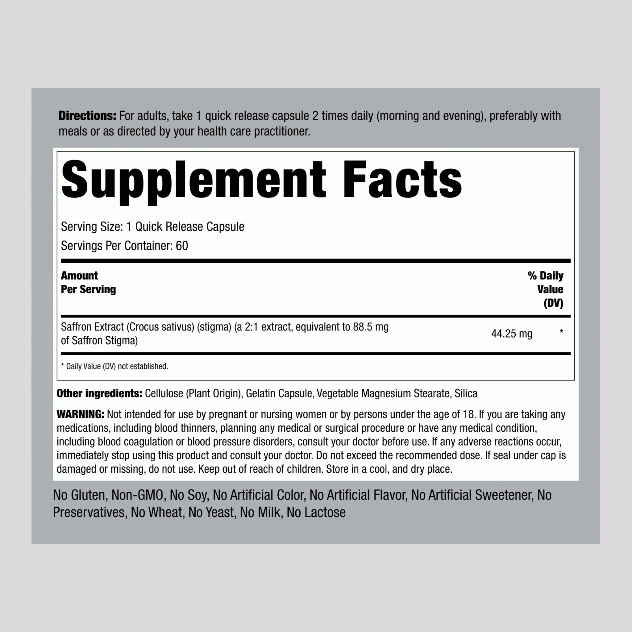Saffron Extract, 88.5 mg, 60 Quick Release Capsules