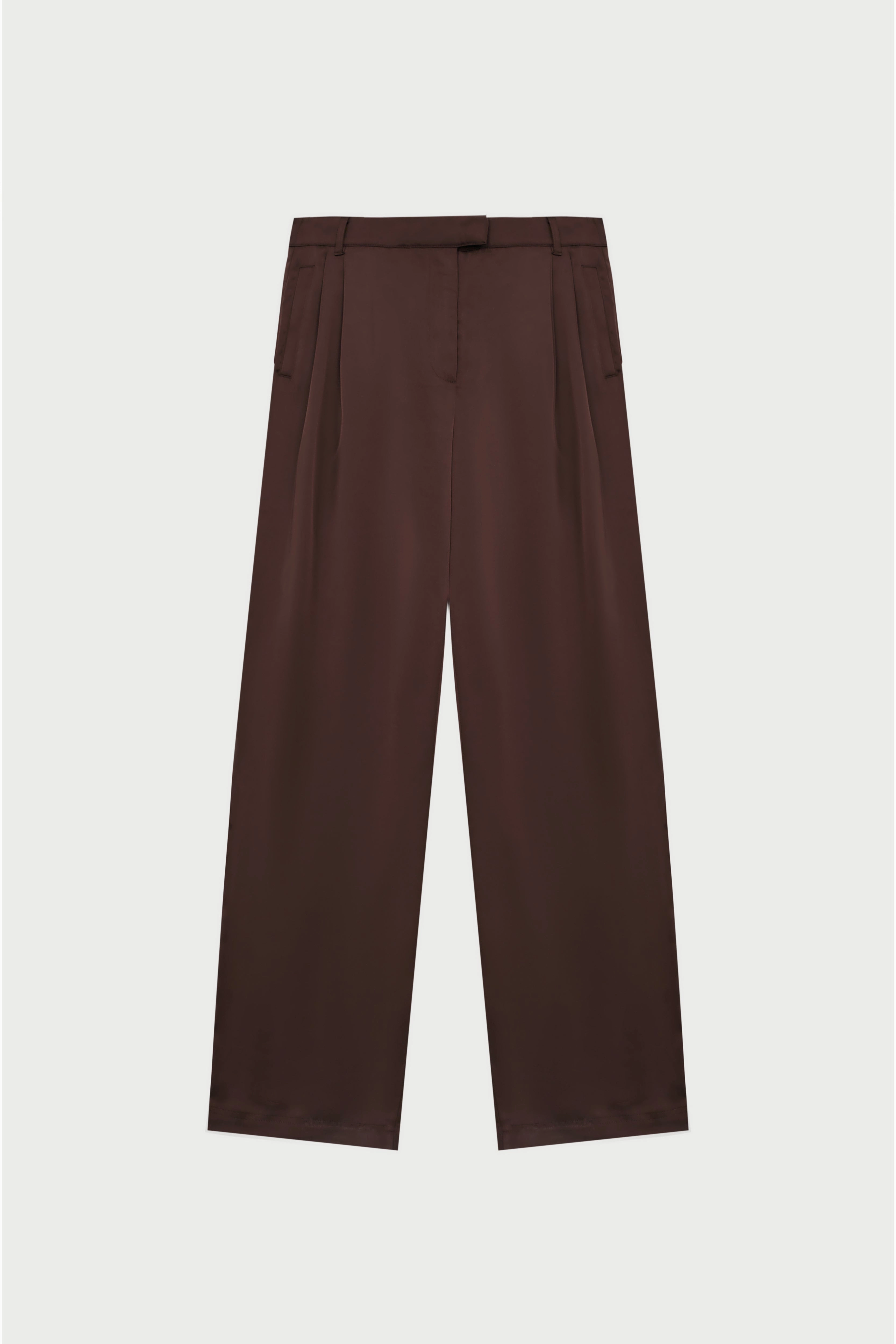 SATIN TAILORED RELAXED TROUSER - DEEP CHOCOLATE