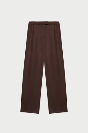 SATIN TAILORED RELAXED TROUSER - DEEP CHOCOLATE