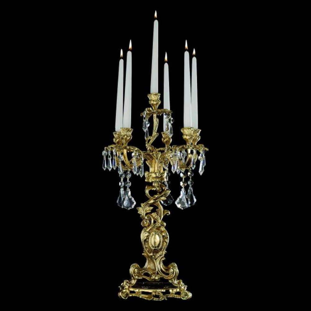 Six Arm Italian Candelabra With Antiqued Gold Finish