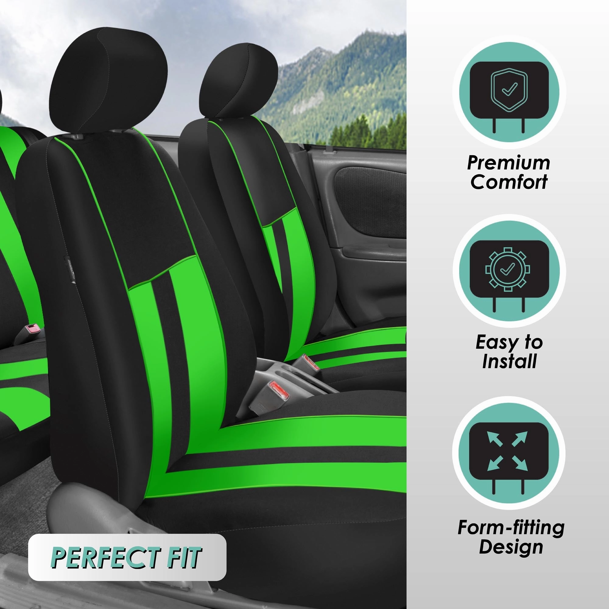 Striking Striped Seat Covers - Front Set Green