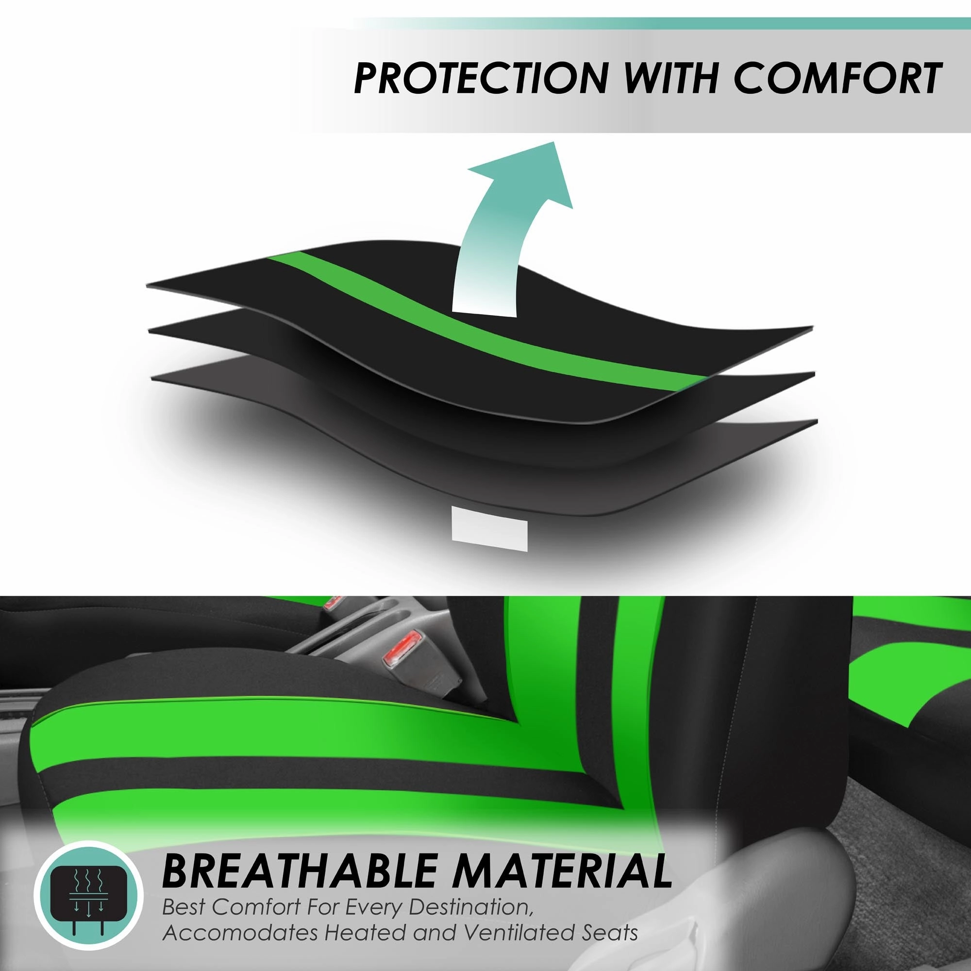 Striking Striped Seat Covers - Front Set Green