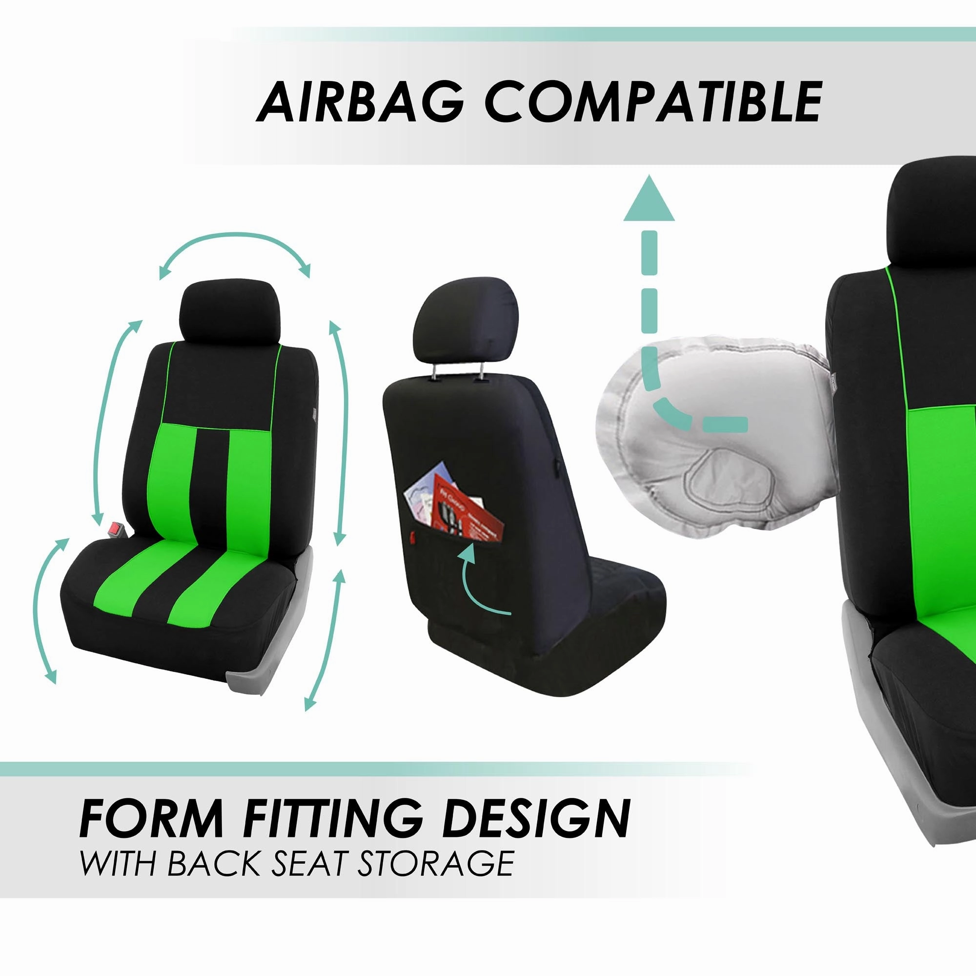 Striking Striped Seat Covers - Front Set Green