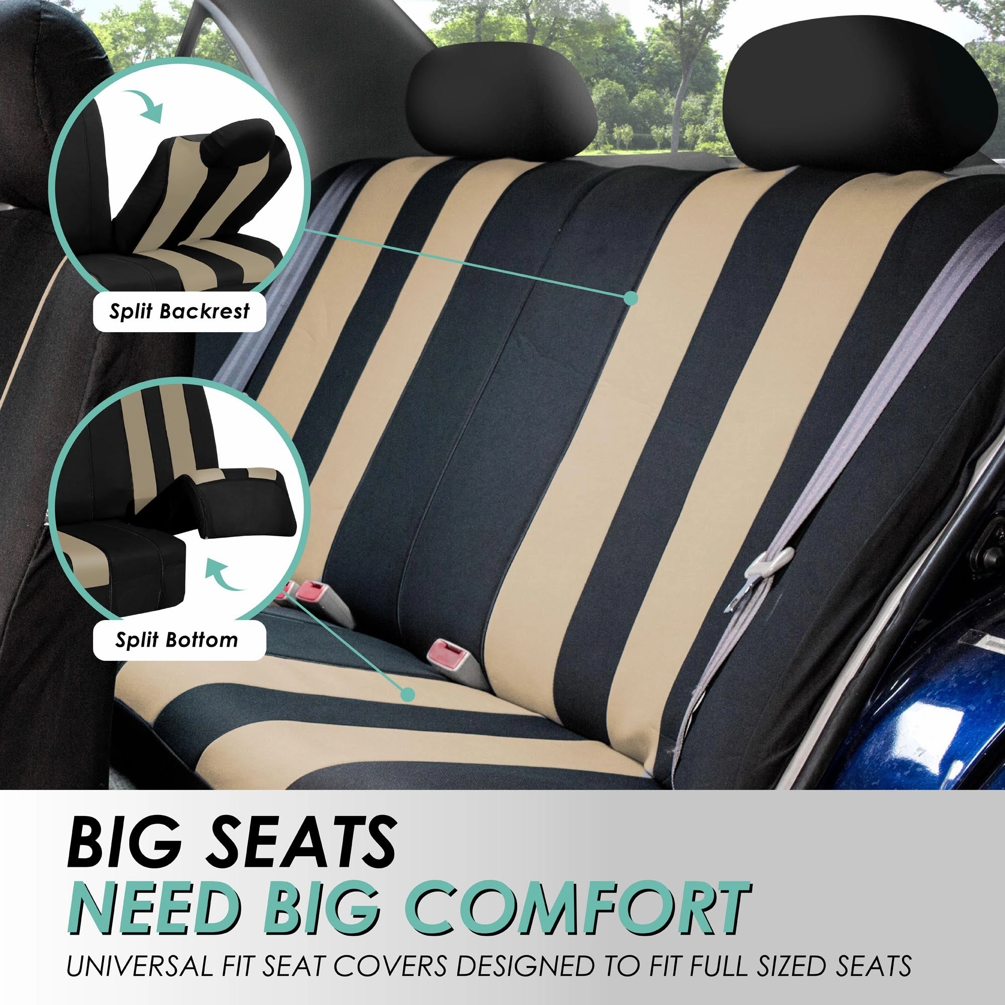 Striking Striped Seat Covers - Full Set Beige