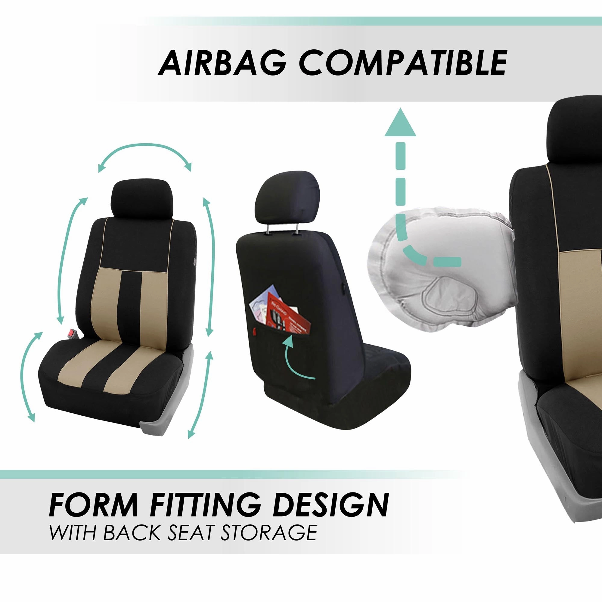 Striking Striped Seat Covers - Full Set Beige