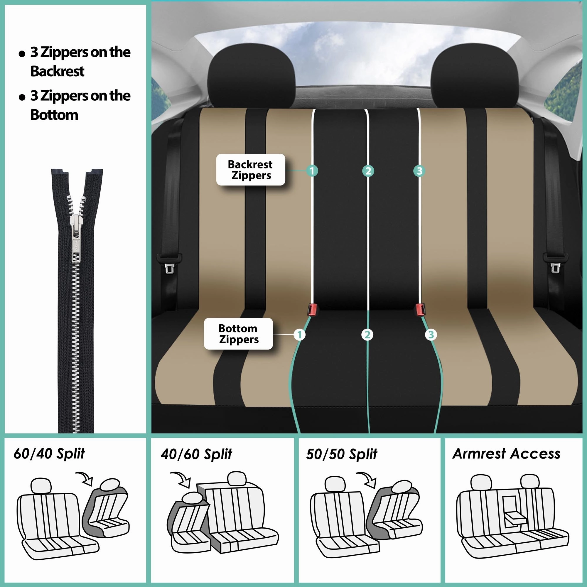 Striking Striped Seat Covers - Full Set Beige