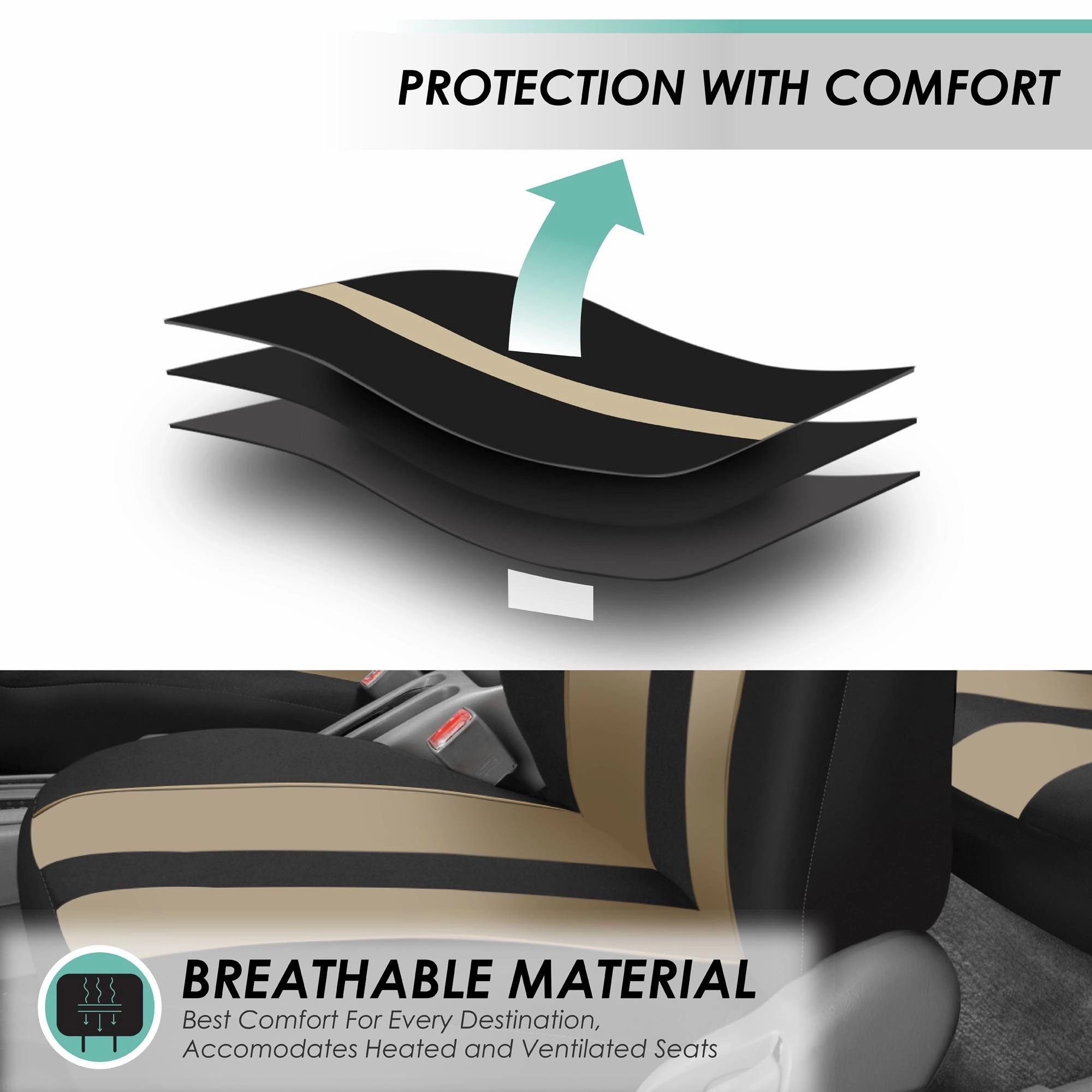 Striking Striped Seat Covers - Full Set Beige