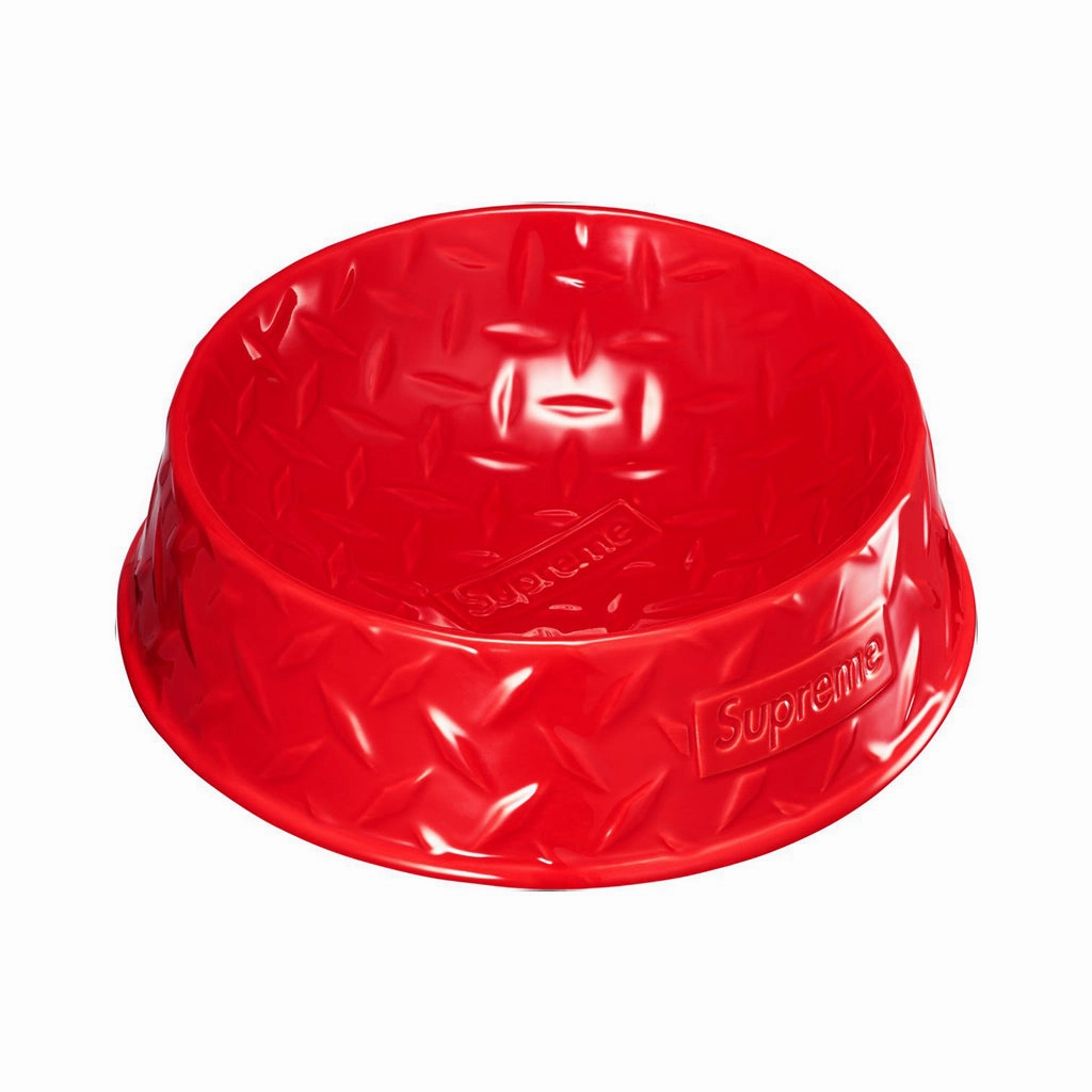Supreme Diamond Plate Dog Bowl - Red