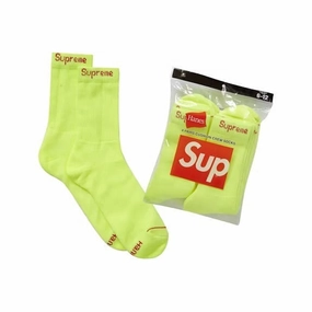 Supreme Hanes Crew Socks (4 Pack) Flourescent Yellow