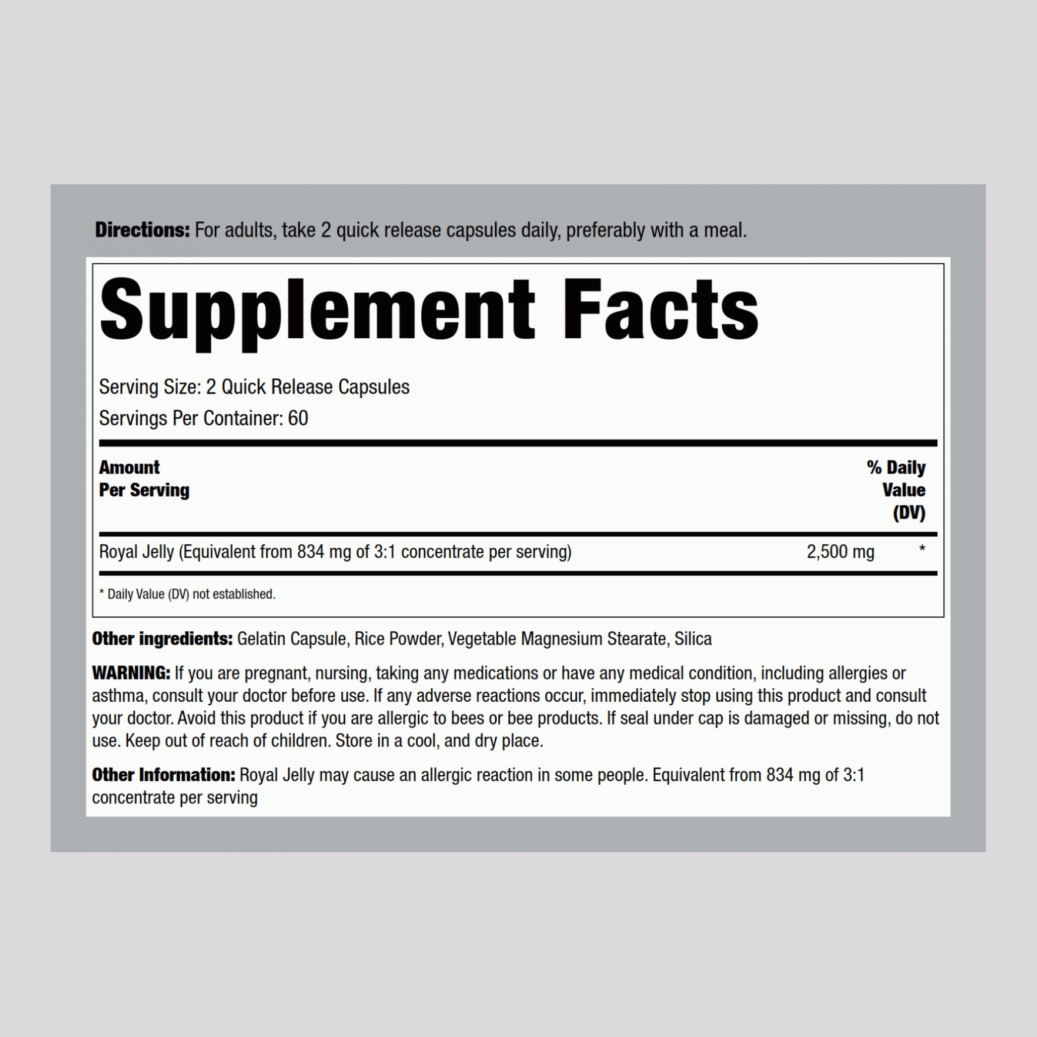 Supreme Royal Jelly, 2500 mg, 120 Quick Release Capsules