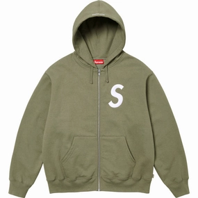 Supreme S Logo Zip Up Hooded Sweatshirt Light Olive