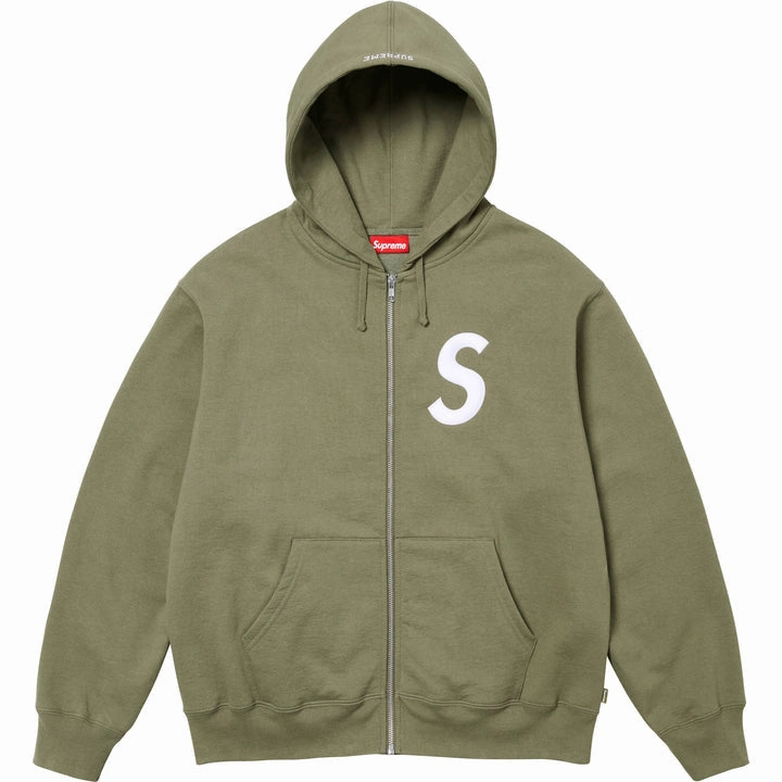 Supreme S Logo Zip Up Hooded Sweatshirt Light Olive