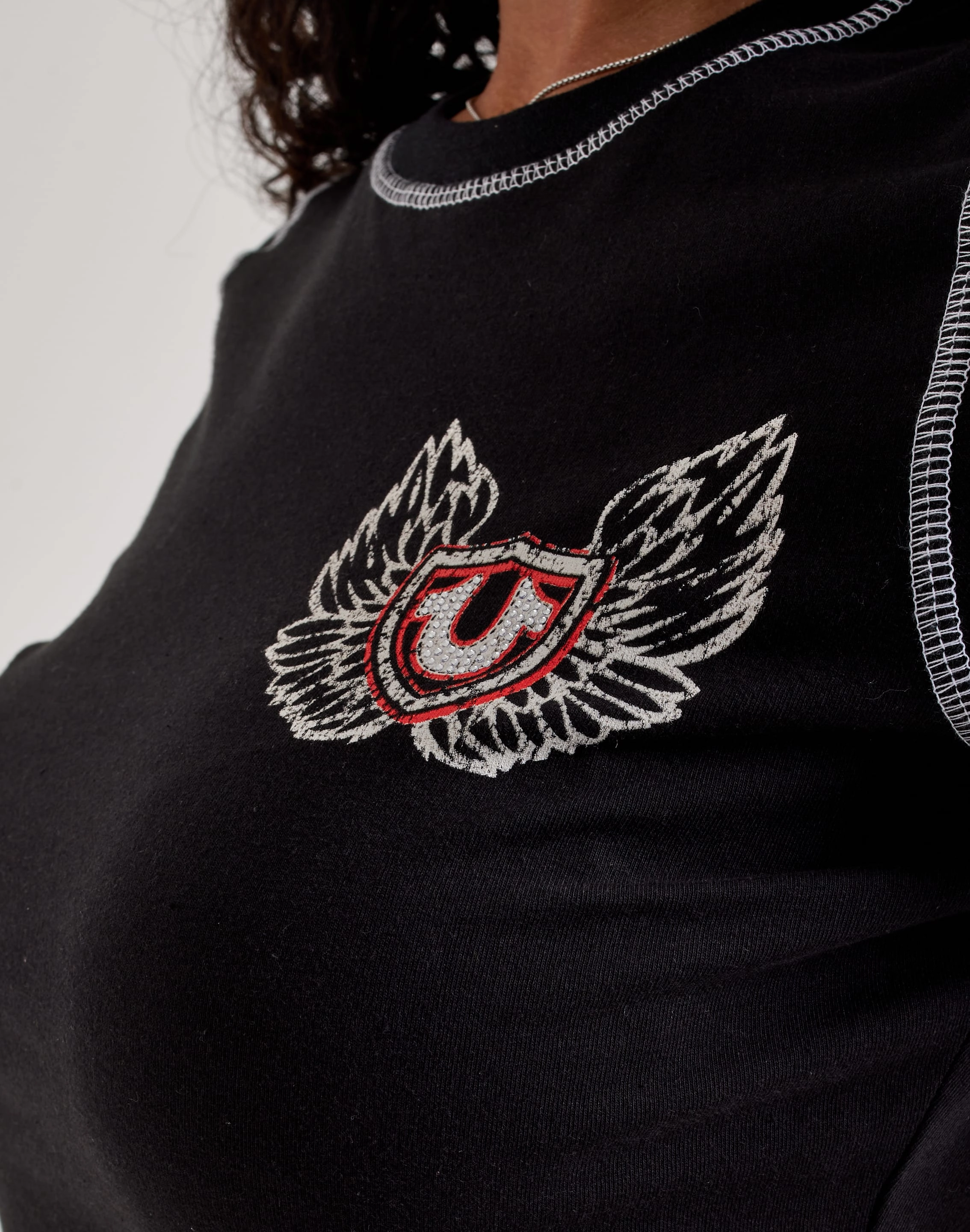 True Religion Contrast-Stitch Wing Baby Tee