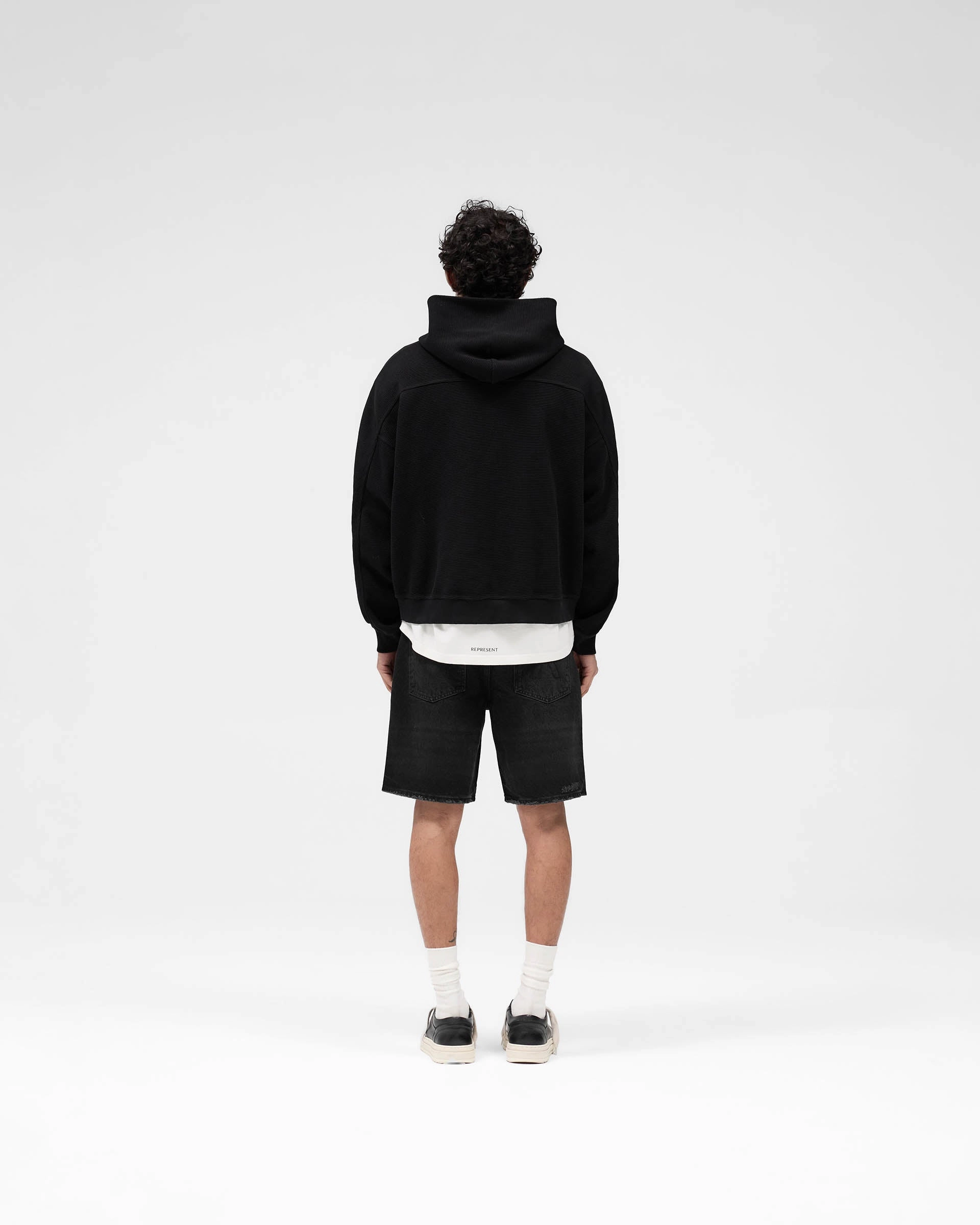 Waffle Zip Through Hoodie - Jet Black