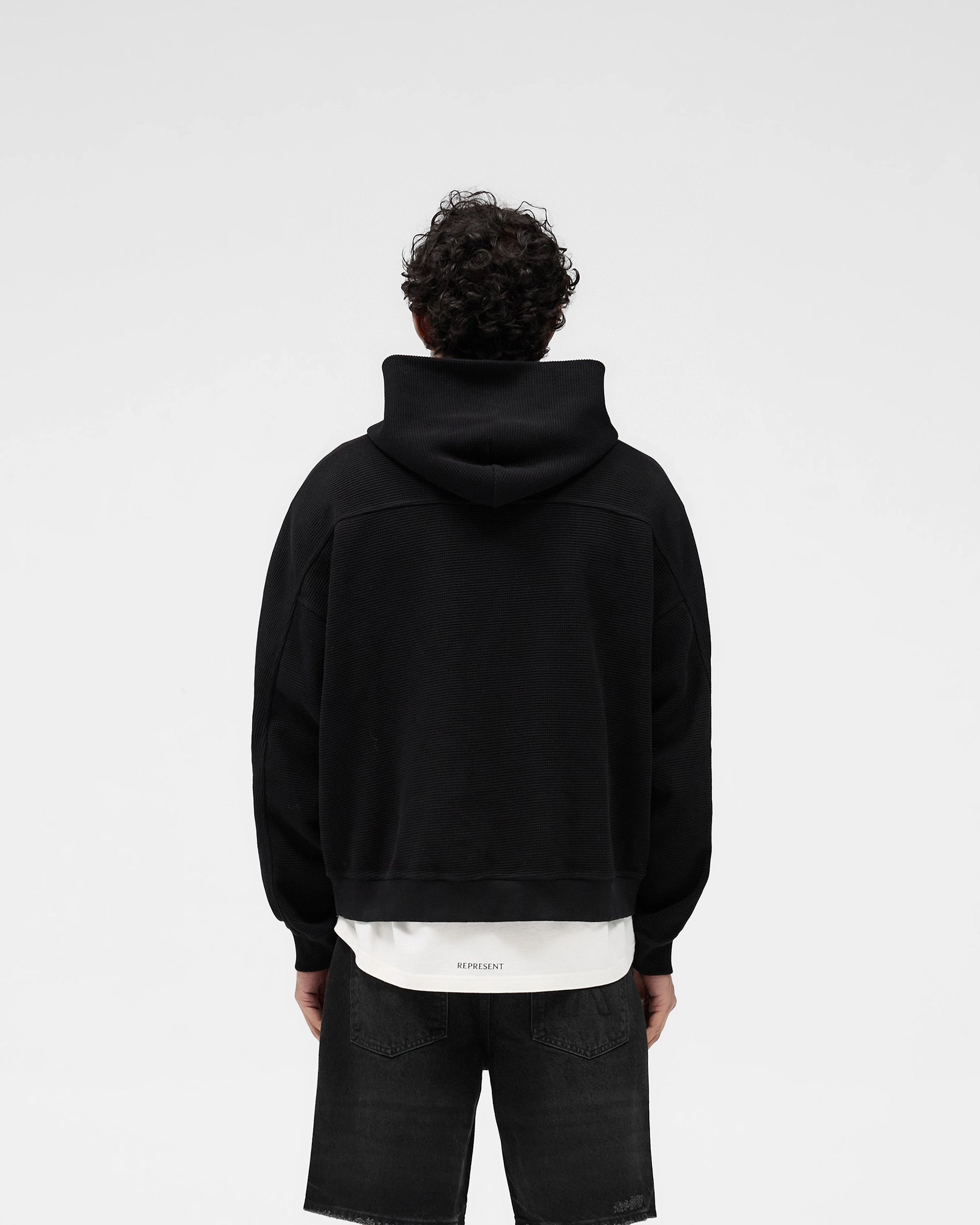 Waffle Zip Through Hoodie - Jet Black