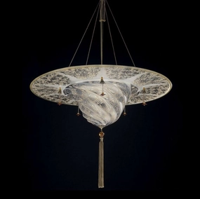 White Fortuny Style Murano Glass Ceiling Pendant With Glass Beads