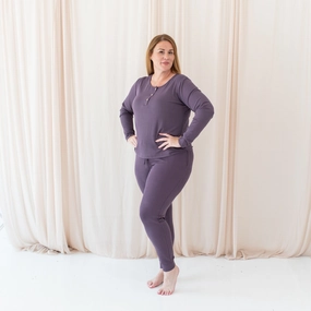 Women's Ribbed Henley Top in Currant
