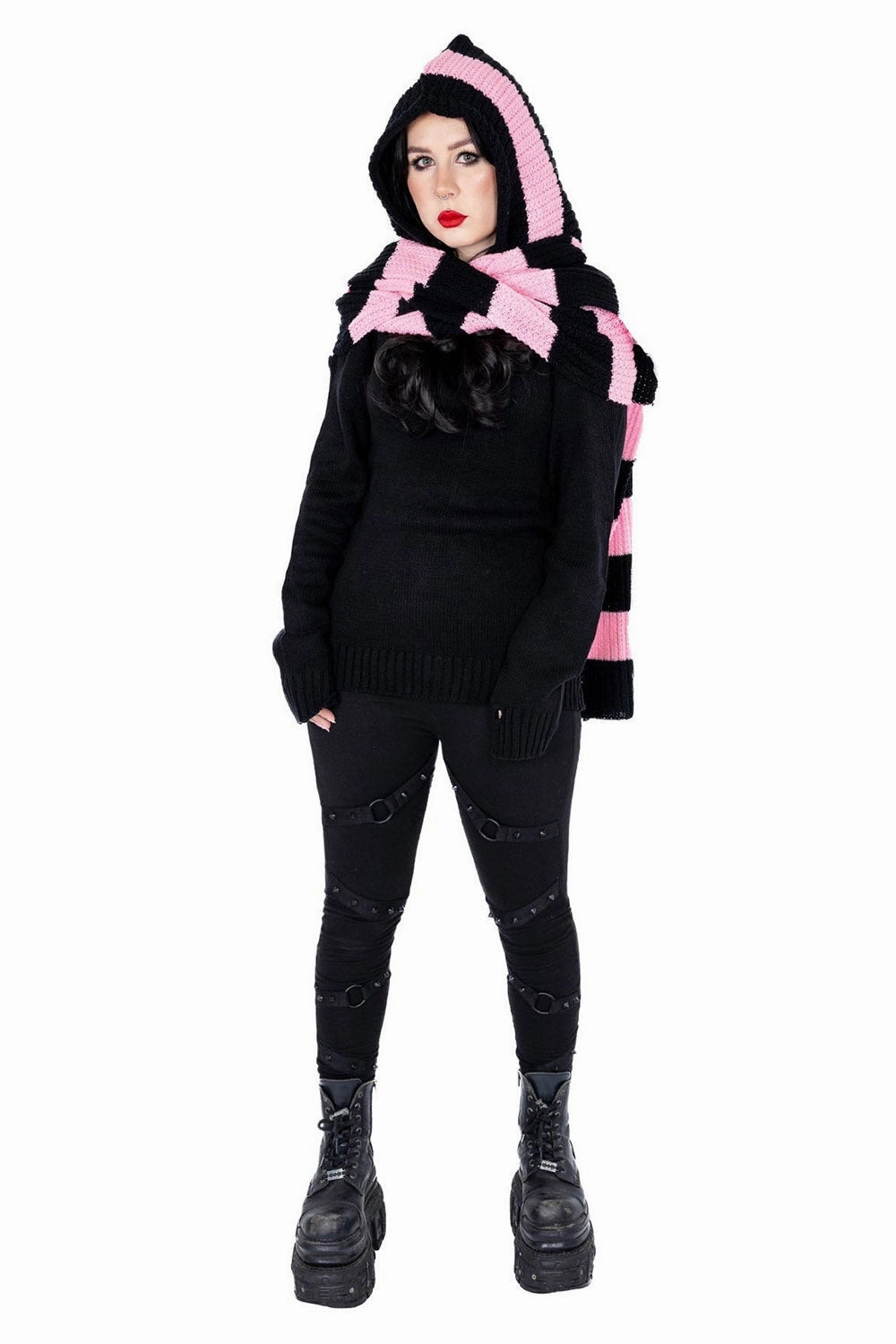 Zenni Hooded Scarf [BLACK/PINK]
