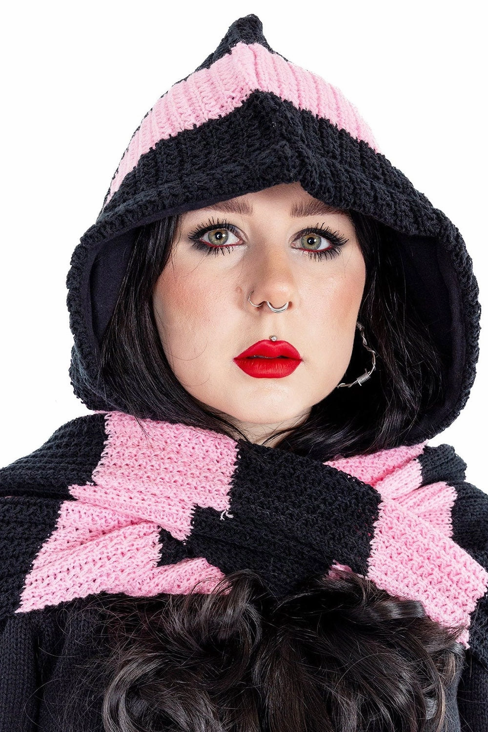 Zenni Hooded Scarf [BLACK/PINK]