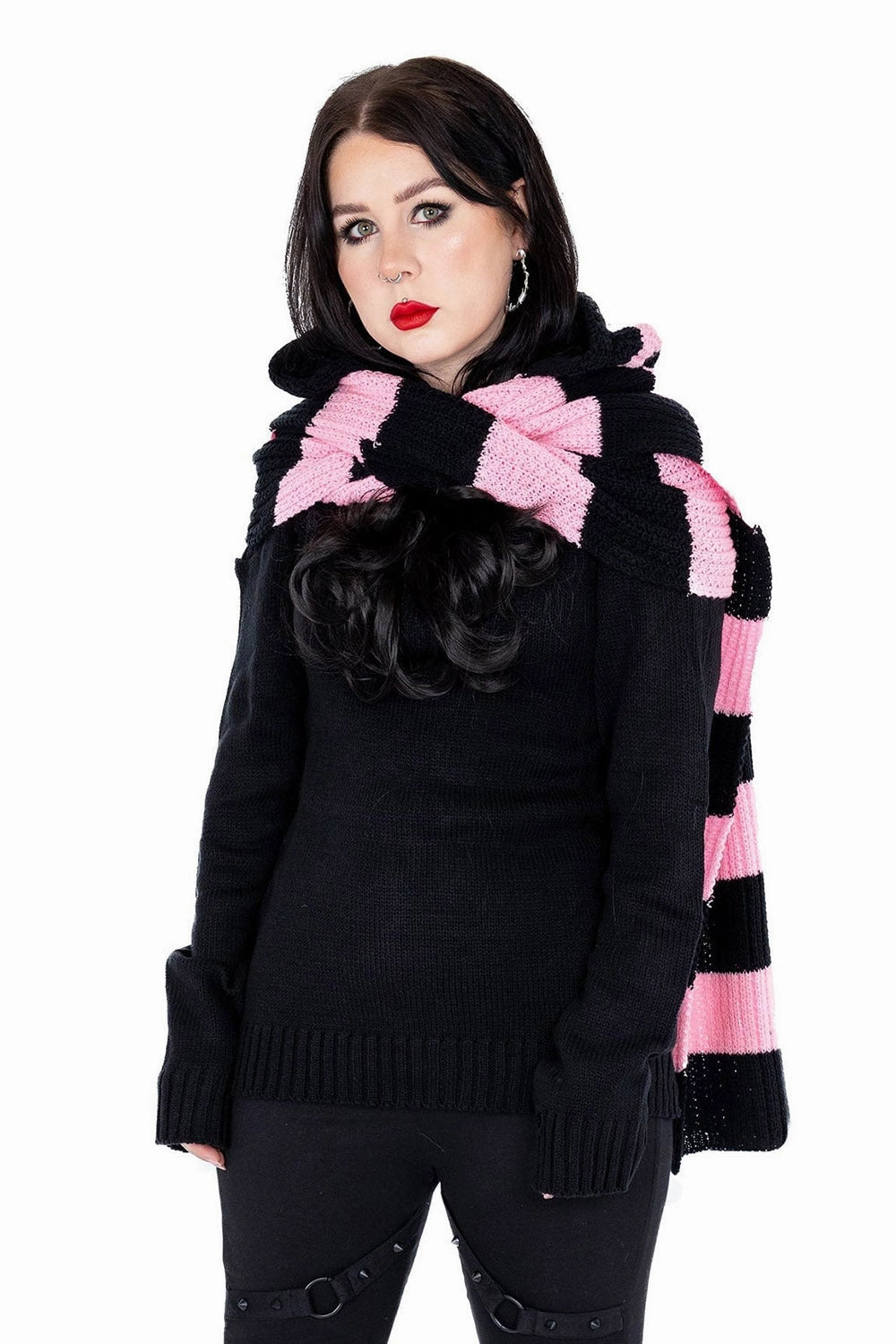 Zenni Hooded Scarf [BLACK/PINK]